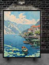 Holstga bosilgan poster "Tog' etagidagi qayiqlar"