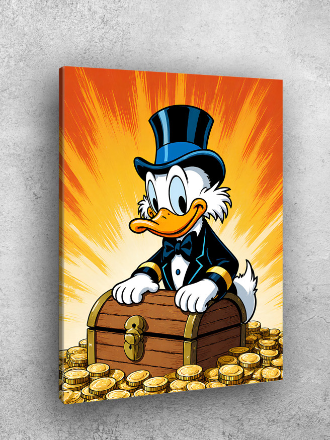 Постер на холсте &amp;quot;Скрудж с сундуком золота&amp;quot;