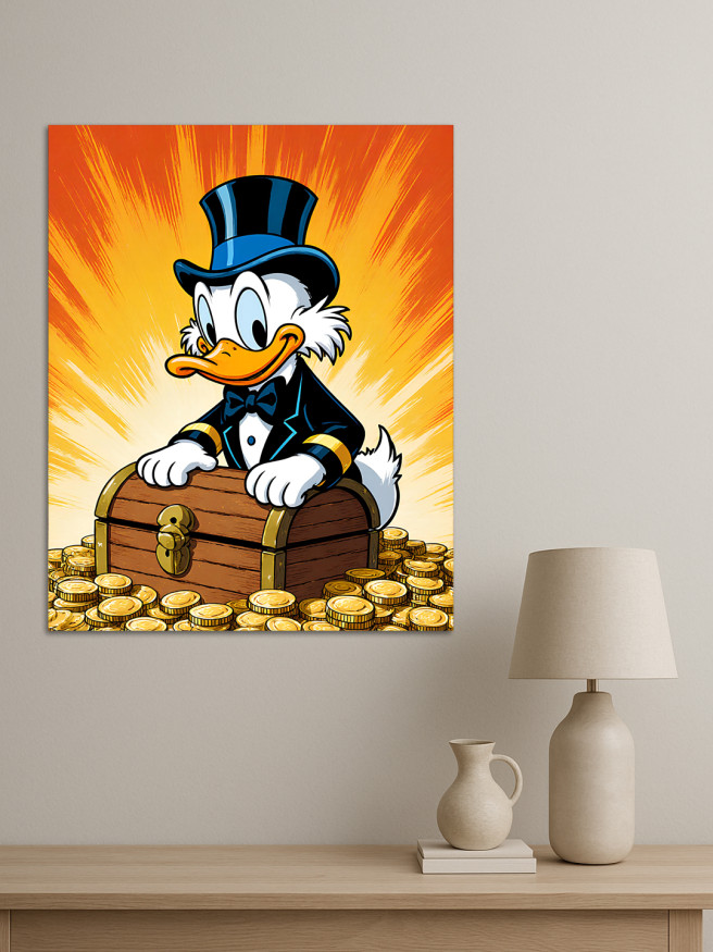 Постер на холсте &amp;quot;Скрудж с сундуком золота&amp;quot;