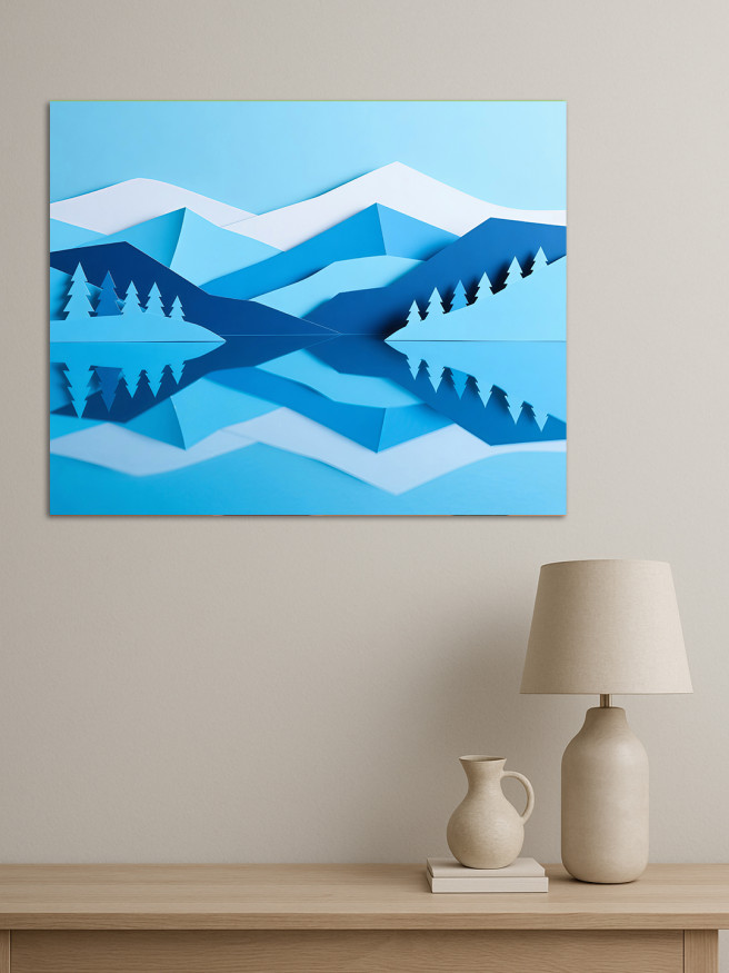 Holstga bosilgan poster &amp;quot;Ko‘ldagi tog‘lar aksi&amp;quot;