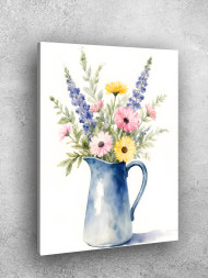 Holstga bosilgan poster &quot;Ko‘k ko‘zadagi akvarel guldasta&quot;