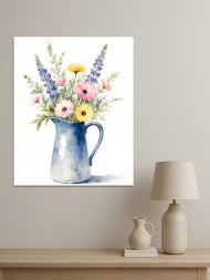 Holstga bosilgan poster &quot;Ko‘k ko‘zadagi akvarel guldasta&quot;