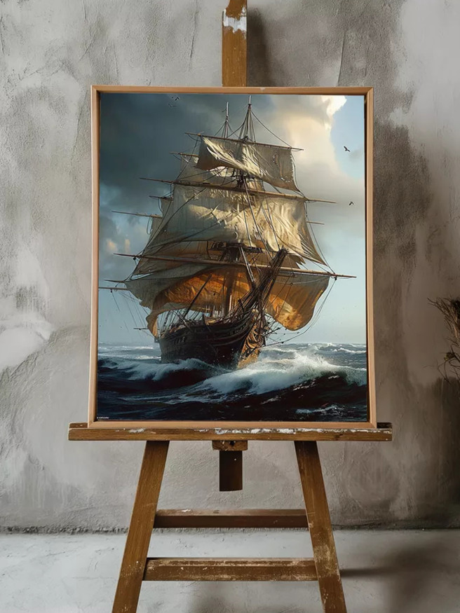 Постер на холсте &amp;quot;Парусник в бушующем море&amp;quot;