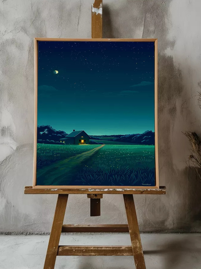 Постер на холсте &amp;quot;Дом под звёздным небом&amp;quot;