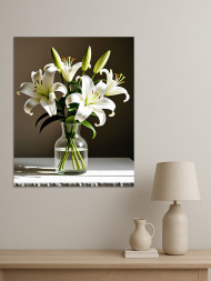 Holstga bosilgan poster &quot;Shisha vazadagi oq lolalar&quot;