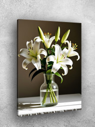 Holstga bosilgan poster &quot;Shisha vazadagi oq lolalar&quot;