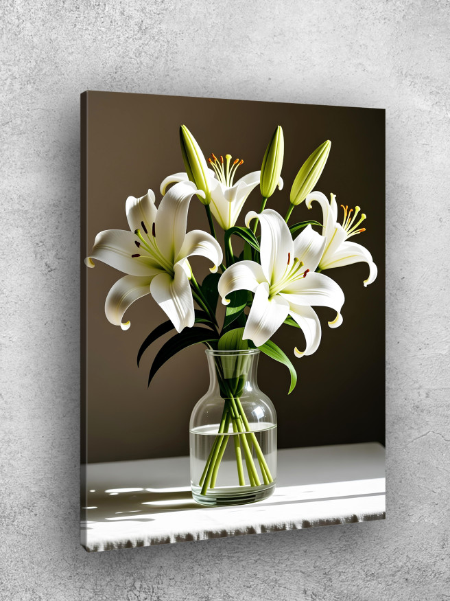 Holstga bosilgan poster &amp;quot;Shisha vazadagi oq lolalar&amp;quot;