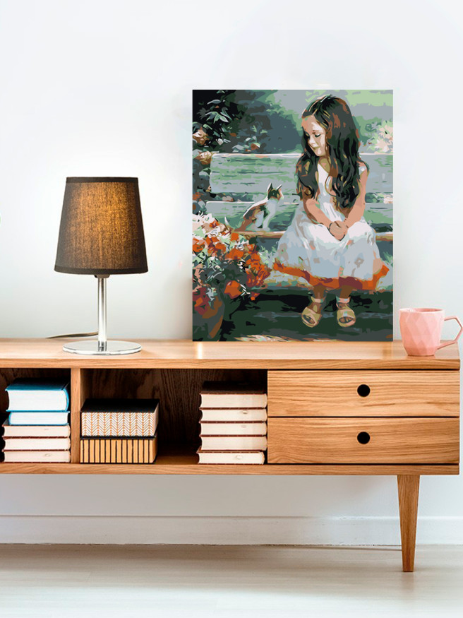 Raqamlar bo&amp;#039;yicha rasm &amp;quot;Skameykadagi qiz va mushukcha&amp;quot;