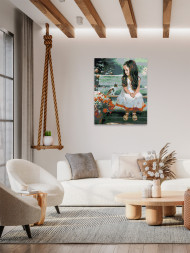 Raqamlar bo&#039;yicha rasm &quot;Skameykadagi qiz va mushukcha&quot;