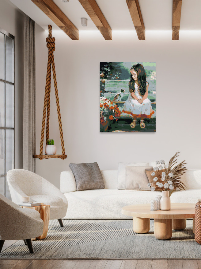 Raqamlar bo&amp;#039;yicha rasm &amp;quot;Skameykadagi qiz va mushukcha&amp;quot;