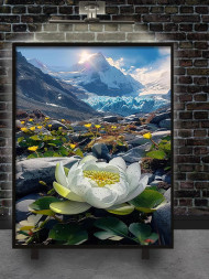 Holstga bosilgan poster "Muzli cho‘qqi etagidagi lotus"