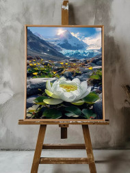 Holstga bosilgan poster "Muzli cho‘qqi etagidagi lotus"