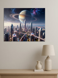 Постер на холсте &amp;quot;Футуристический город под Сатурном&amp;quot;