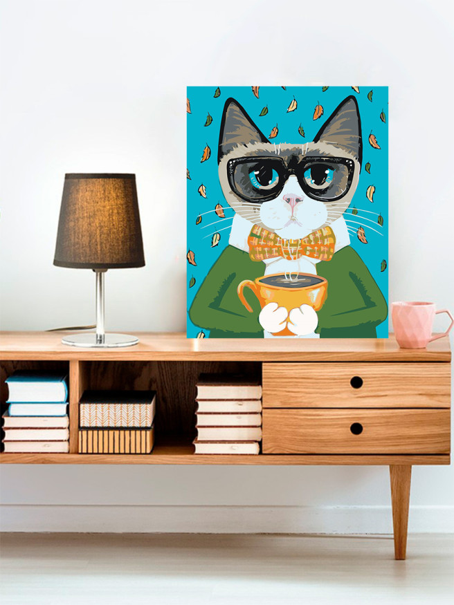 Картина по номерам &amp;quot;Котик с чашкой кофе&amp;quot;