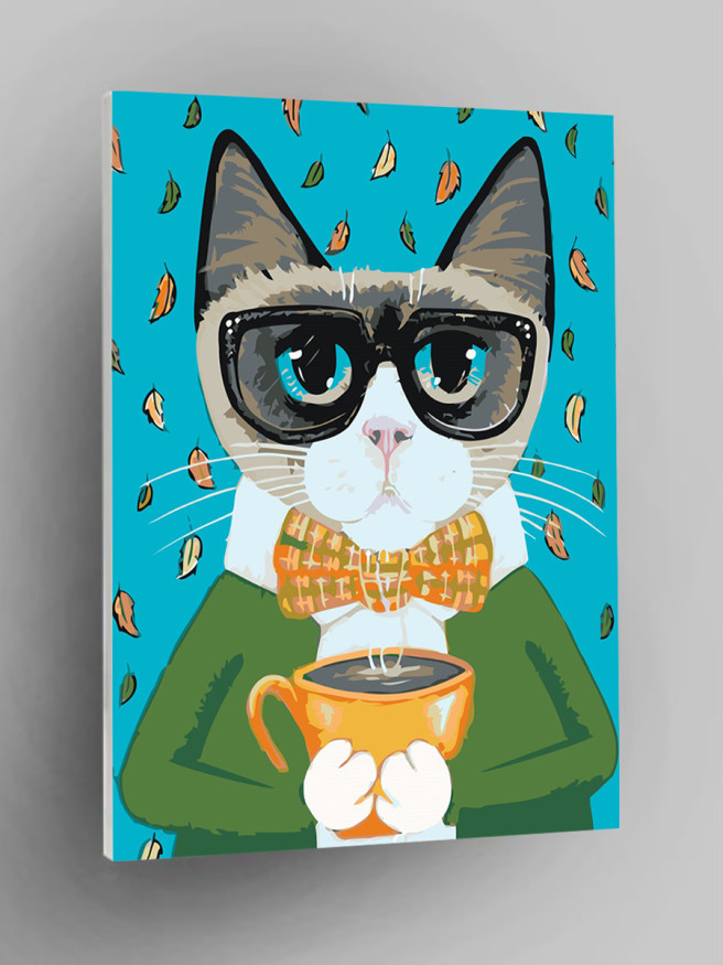 Картина по номерам &amp;quot;Котик с чашкой кофе&amp;quot;