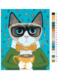 Картина по номерам &amp;quot;Котик с чашкой кофе&amp;quot;