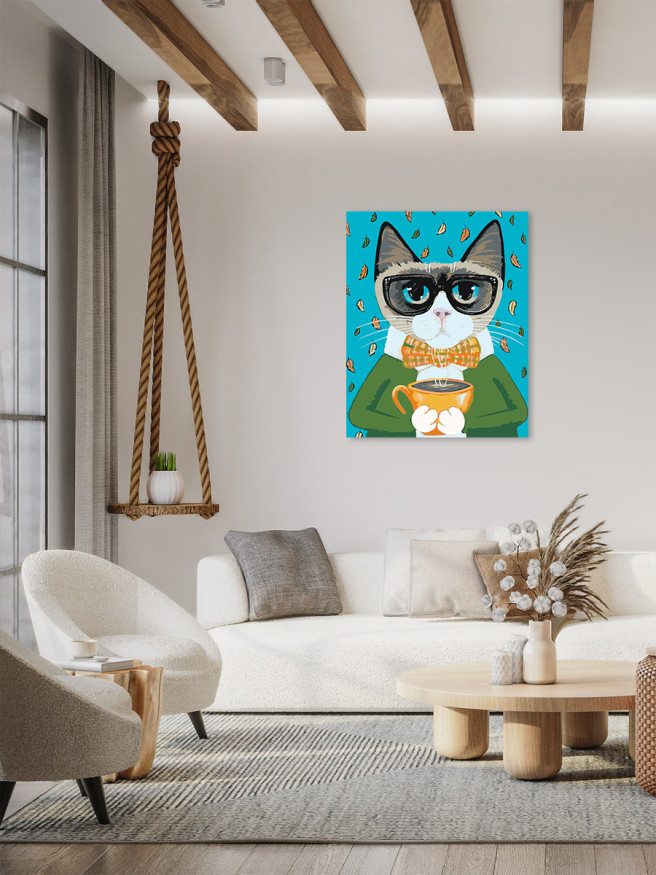 Картина по номерам &amp;quot;Котик с чашкой кофе&amp;quot;