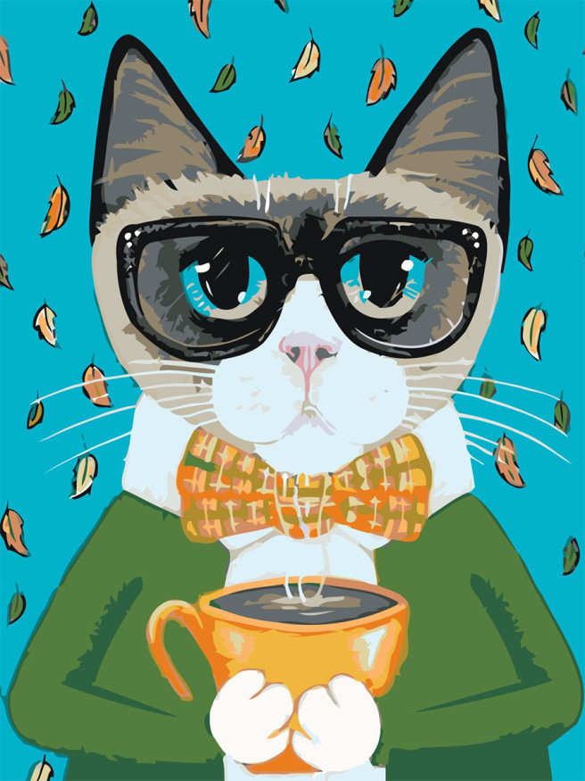 Картина по номерам &amp;quot;Котик с чашкой кофе&amp;quot;