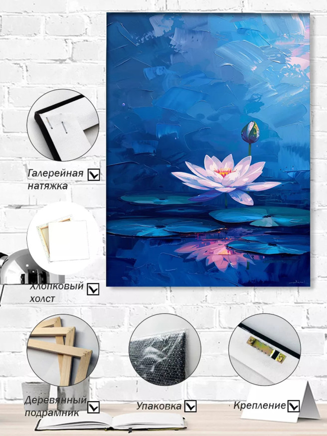 Постер на холсте &amp;quot;Лотос в синих тонах&amp;quot;
