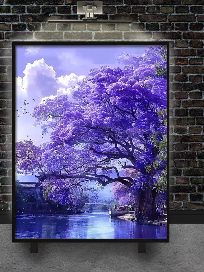 Постер на холсте &amp;quot;Сиреневое дерево у реки&amp;quot;