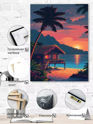 Постер на холсте &amp;quot;Пиксельный закат у хижины&amp;quot;