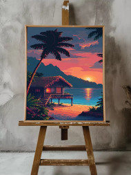 Постер на холсте &amp;quot;Пиксельный закат у хижины&amp;quot;