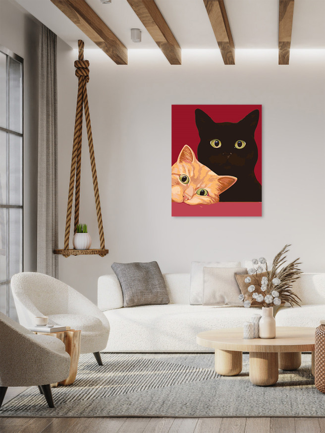 Картина по номерам &amp;quot;Чёрный и рыжий котики&amp;quot;