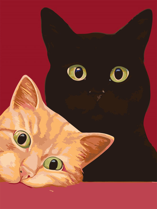 Картина по номерам &amp;quot;Чёрный и рыжий котики&amp;quot;