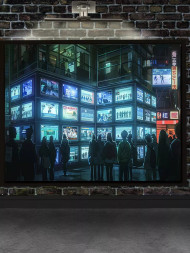 Holstga bosilgan poster "Neon va ekranlar shahri"