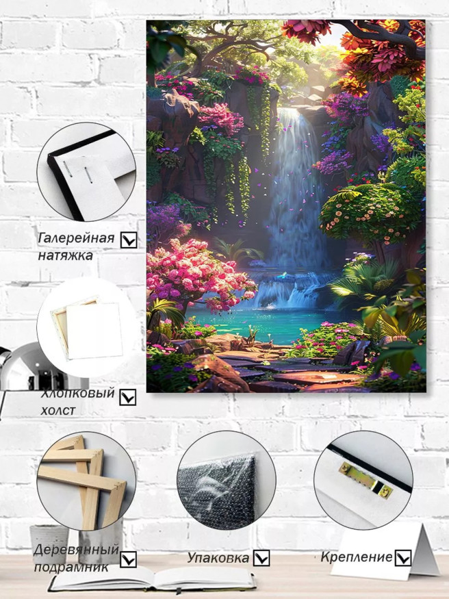 Постер на холсте &amp;quot;Волшебный сад с водопадом&amp;quot;