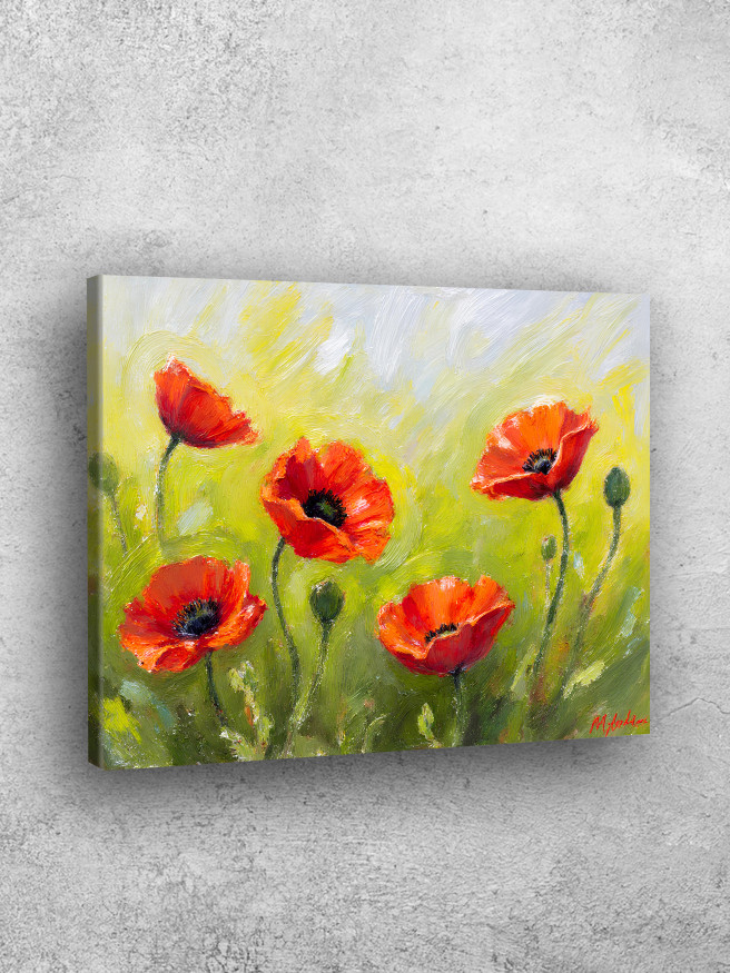 Holstga bosilgan poster &amp;quot;Yashil fondagi qizil maklar&amp;quot;