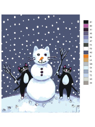 Raqamlar bo&#039;yicha rasm &quot;Bir juft mushuk va qor odam&quot;