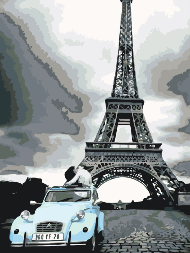Картина по номерам &amp;quot;Машина у Эйфелевой Башни&amp;quot;