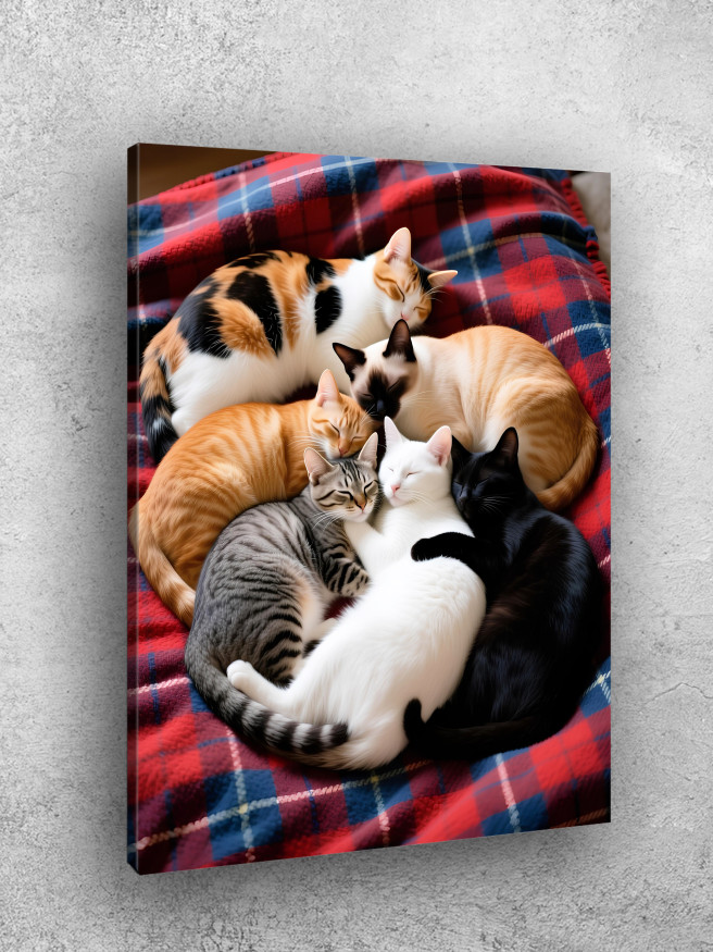 Постер на холсте &amp;quot;Кошачий круг на пледе&amp;quot;