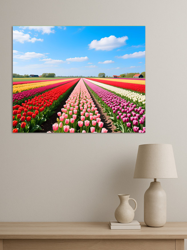 Holstga bosilgan poster &amp;quot;Ko‘k osmon ostidagi lola dalasi&amp;quot;