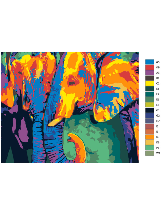 Raqamlar bo&amp;#039;yicha rasm &amp;quot;Rangli fillar&amp;quot;