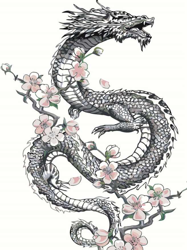 Картина по номерам &amp;quot;Дракон в цветах&amp;quot;