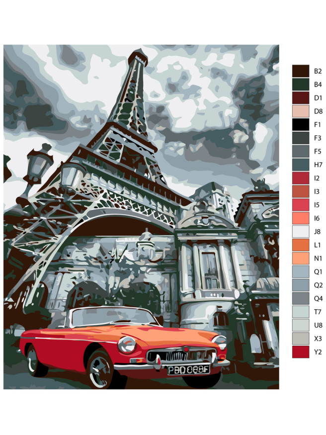 Raqamlar bo&amp;#039;yicha rasm &amp;quot;Moshina va Eyfel minorasi&amp;quot;