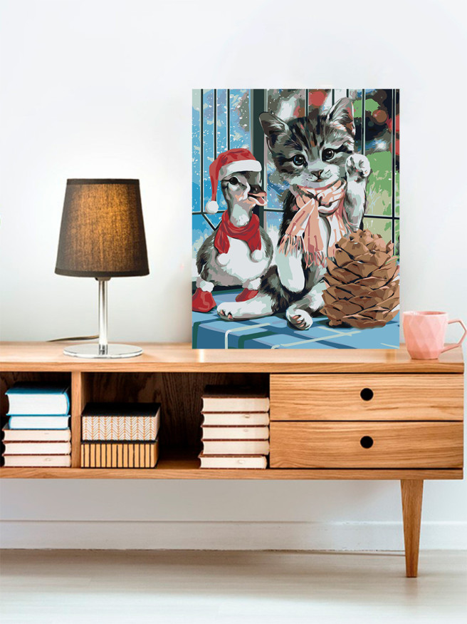 Картина по номерам &amp;quot;Котёнок с утёнком&amp;quot;