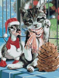 Картина по номерам &amp;quot;Котёнок с утёнком&amp;quot;