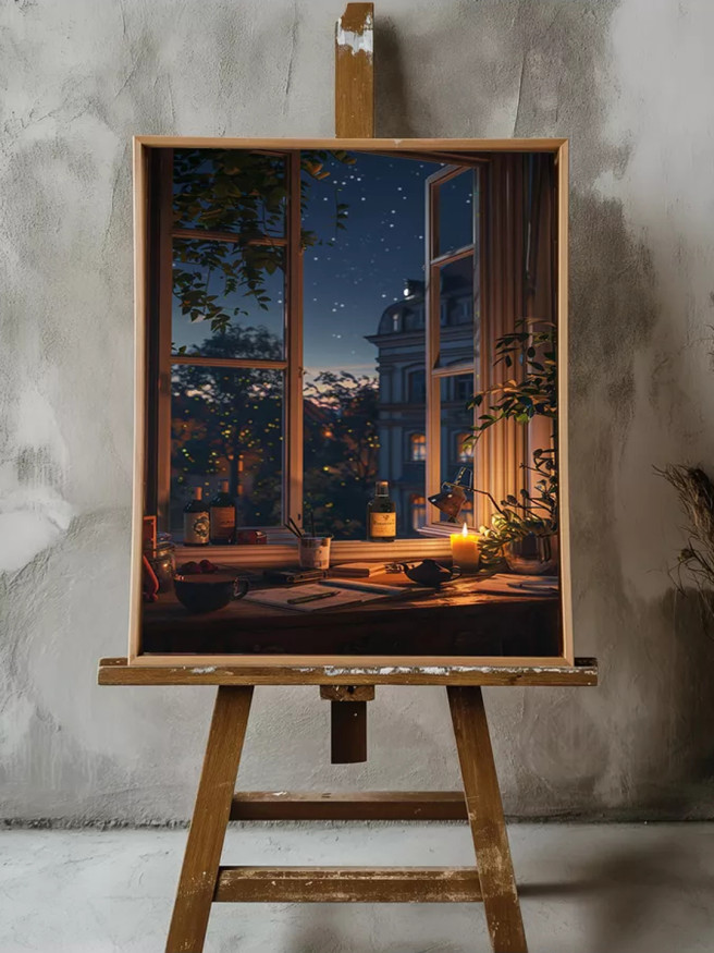 Постер на холсте &amp;quot;Ночной уют у окна&amp;quot;