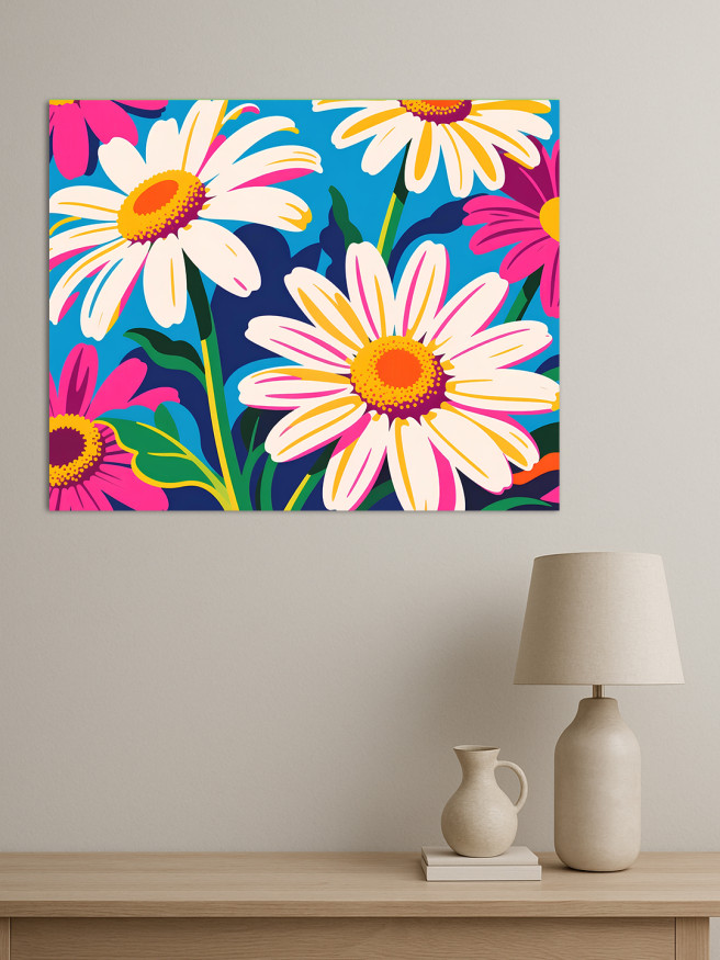 Holstga bosilgan poster &amp;quot;Pop-art uslubidagi romashkalar&amp;quot;