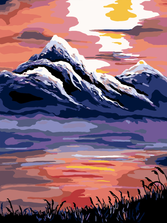 Raqamlar bo&amp;#039;yicha rasm &amp;quot;Tog&amp;#039;lardagi quyosh botishi&amp;quot;