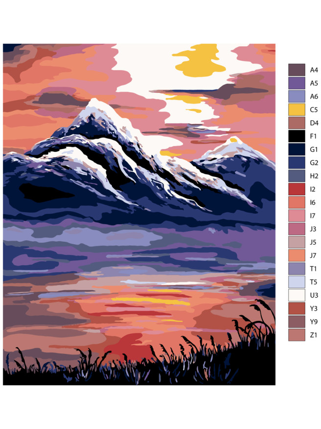 Raqamlar bo&amp;#039;yicha rasm &amp;quot;Tog&amp;#039;lardagi quyosh botishi&amp;quot;