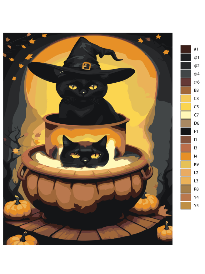 Raqamlar bo&amp;#039;yicha rasm &amp;quot;Mushukchalari va qovoqlar&amp;quot;