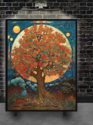 Holstga bosilgan poster &quot;To‘lin oy ostidagi gullagan daraxt&quot;