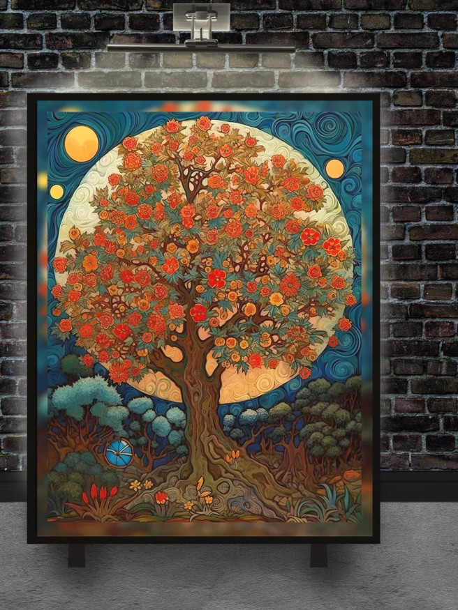 Holstga bosilgan poster &amp;quot;To‘lin oy ostidagi gullagan daraxt&amp;quot;