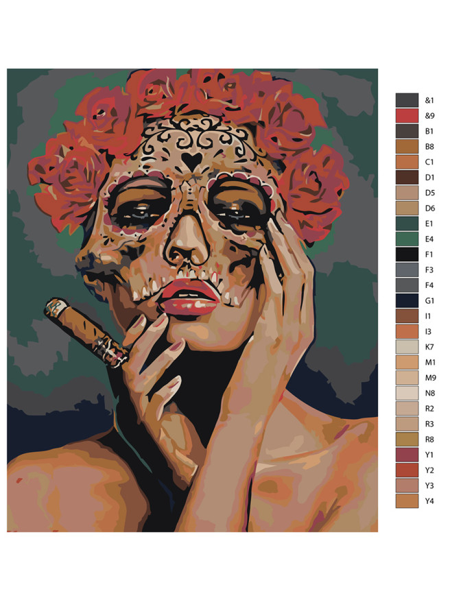 Картина по номерам &amp;quot;Девушка в маске с сигарой&amp;quot;