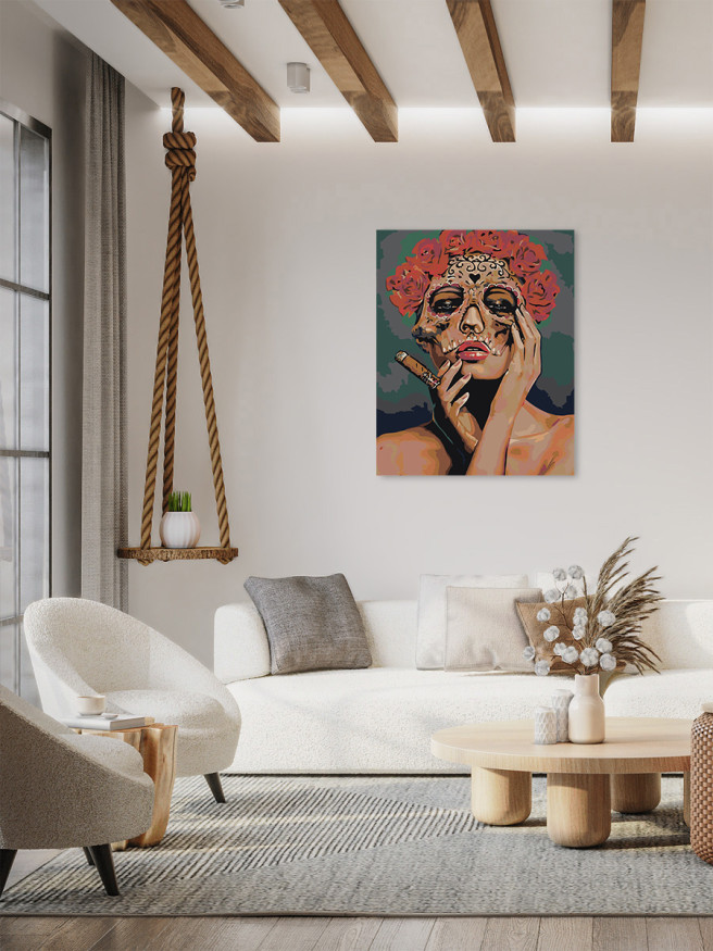 Картина по номерам &amp;quot;Девушка в маске с сигарой&amp;quot;