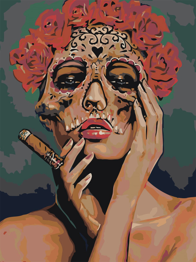 Картина по номерам &amp;quot;Девушка в маске с сигарой&amp;quot;